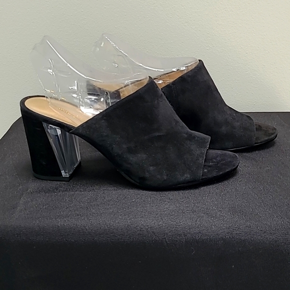 NWOT Nine West Gemily Peep Toe Mules with Partial Clear Heel - Picture 2 of 9